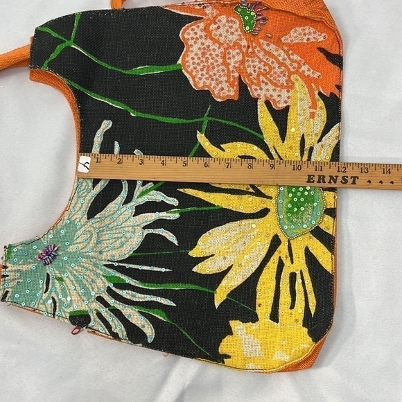 Plastic canvas floral island beach shoulder bag, sequins, rope handles zipper - Picture 7 of 8